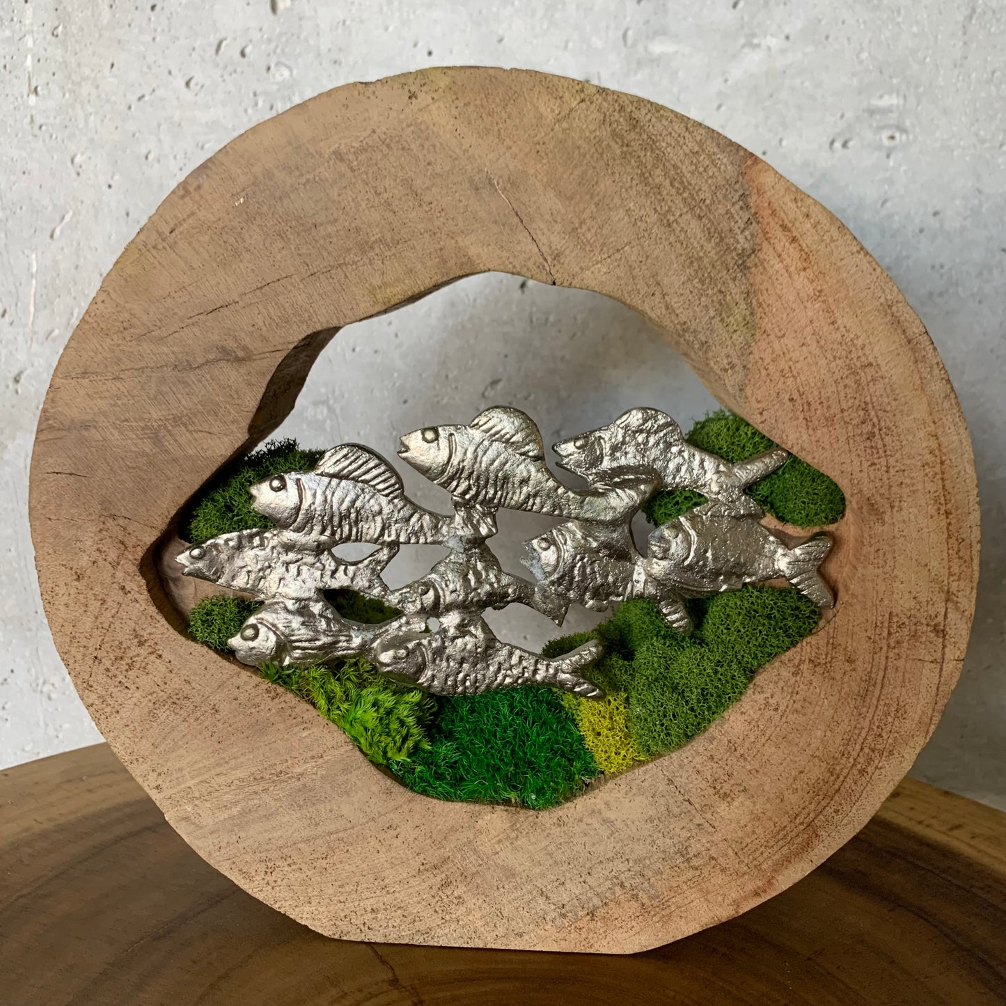 Fish in Mango Wood Mediation in a Natural Wood