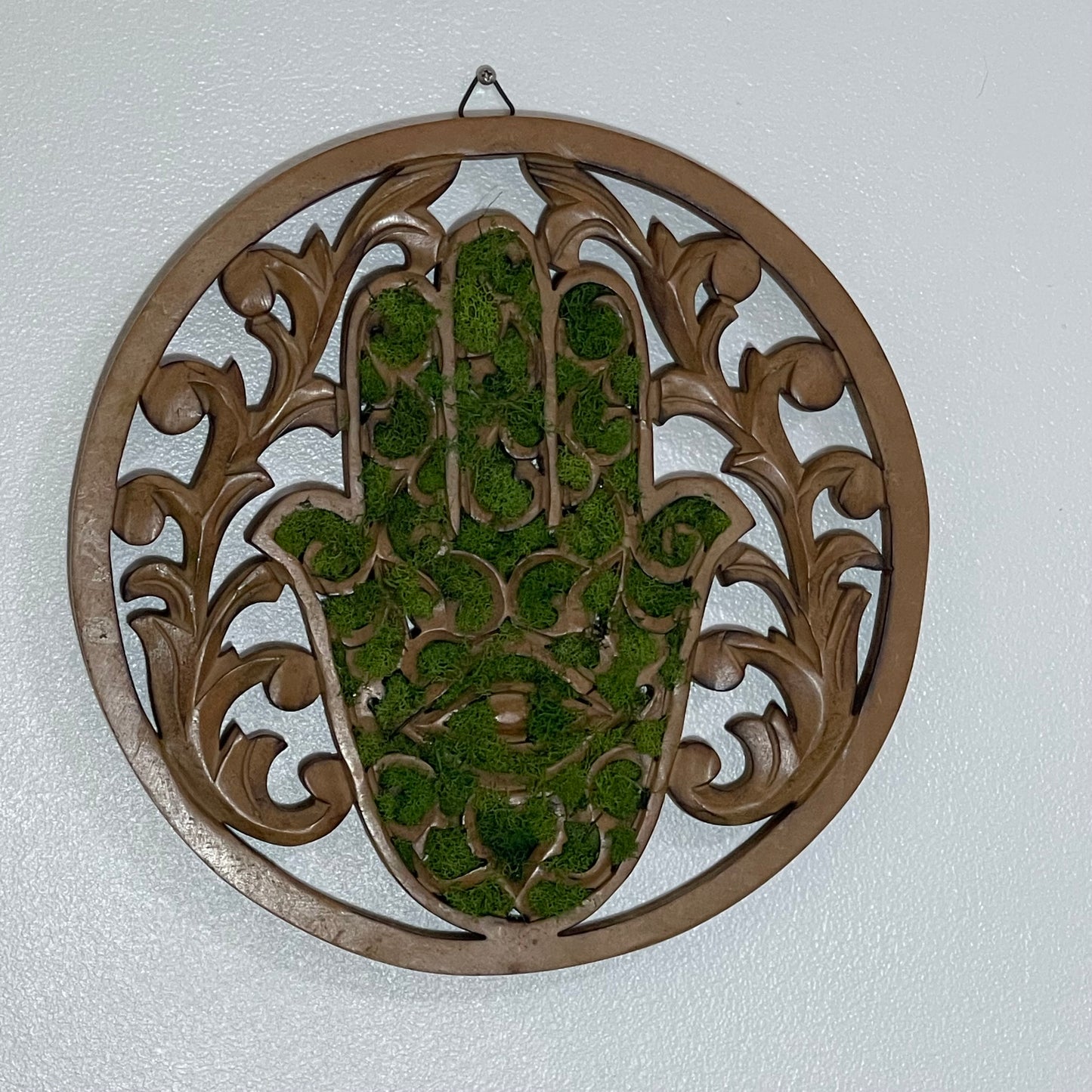 Handcrafted Moss Hamsa Fatima Hand Decor For Home Blessings Protection Rustic Wall Mounted Art