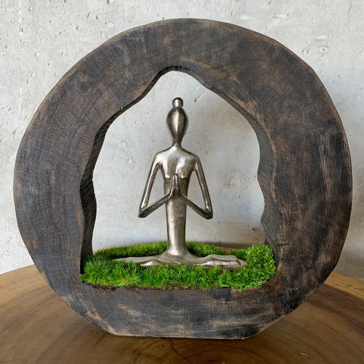 11" Silver Mango Wood Lady Yoga Praying in a Natural Wood