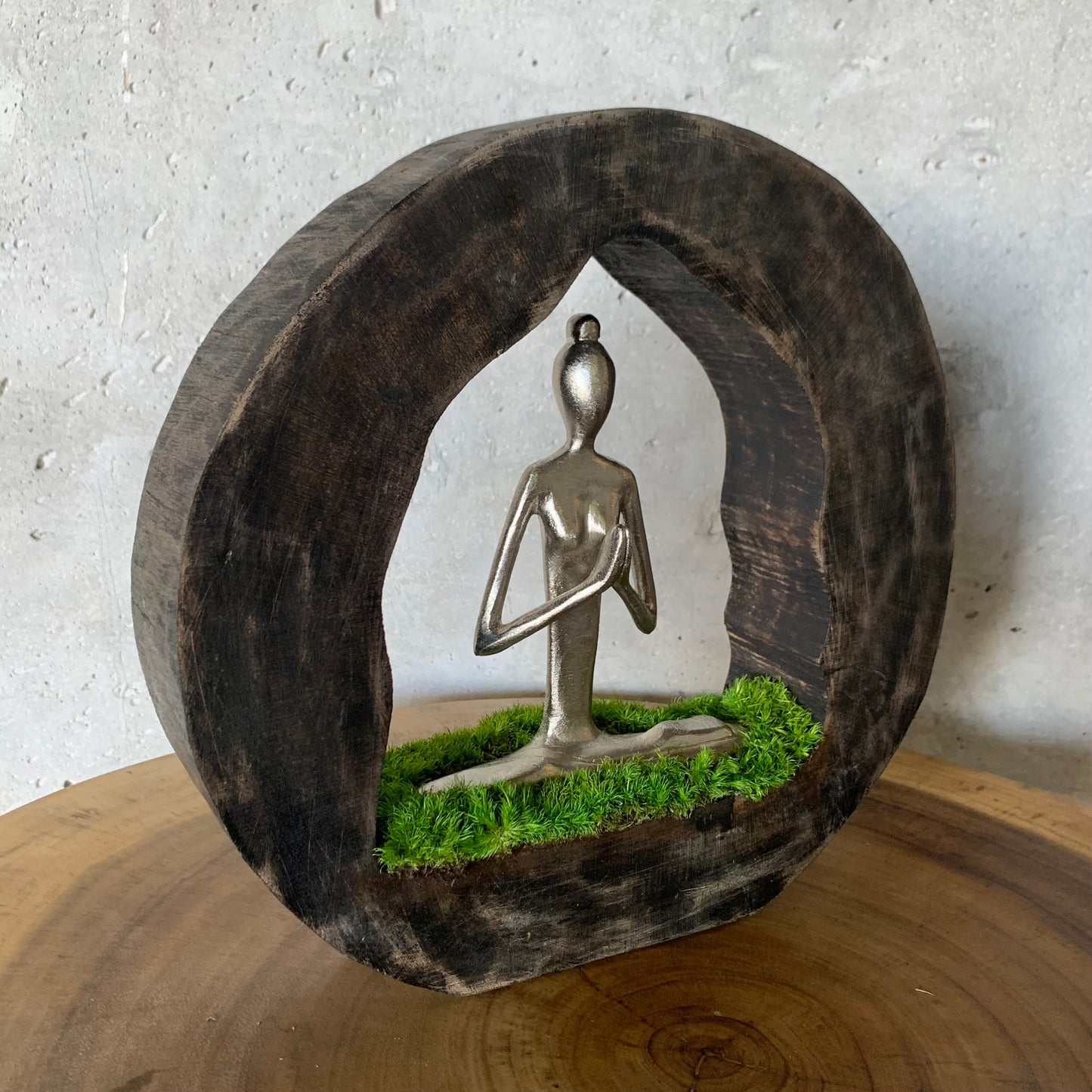 11" Silver Mango Wood Lady Yoga Praying in a Natural Wood