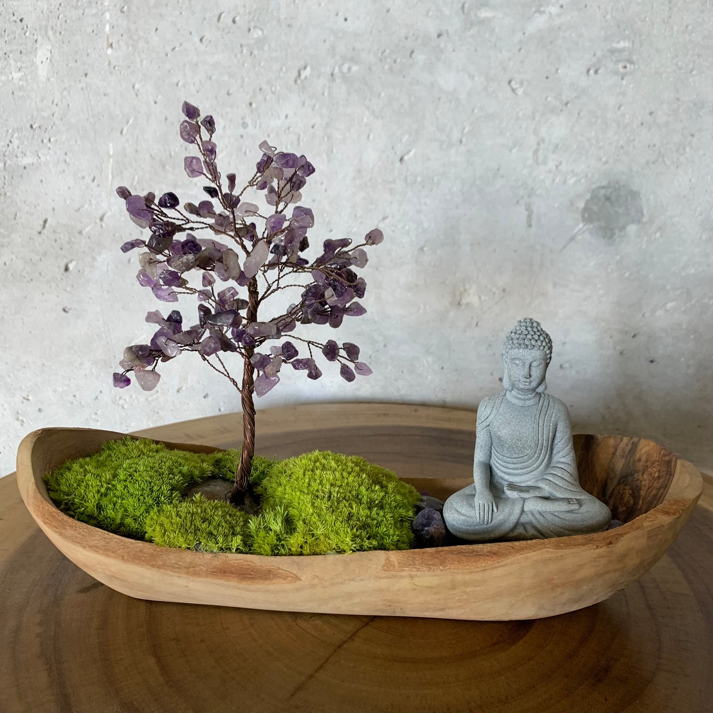 Buddha with Amethyst Rose quarts crystal Tree