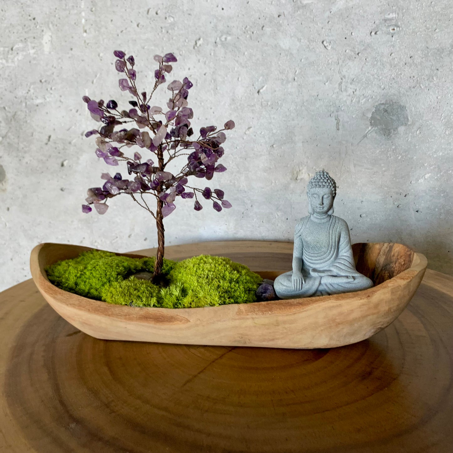 Buddha with Amethyst Rose quarts crystal Tree