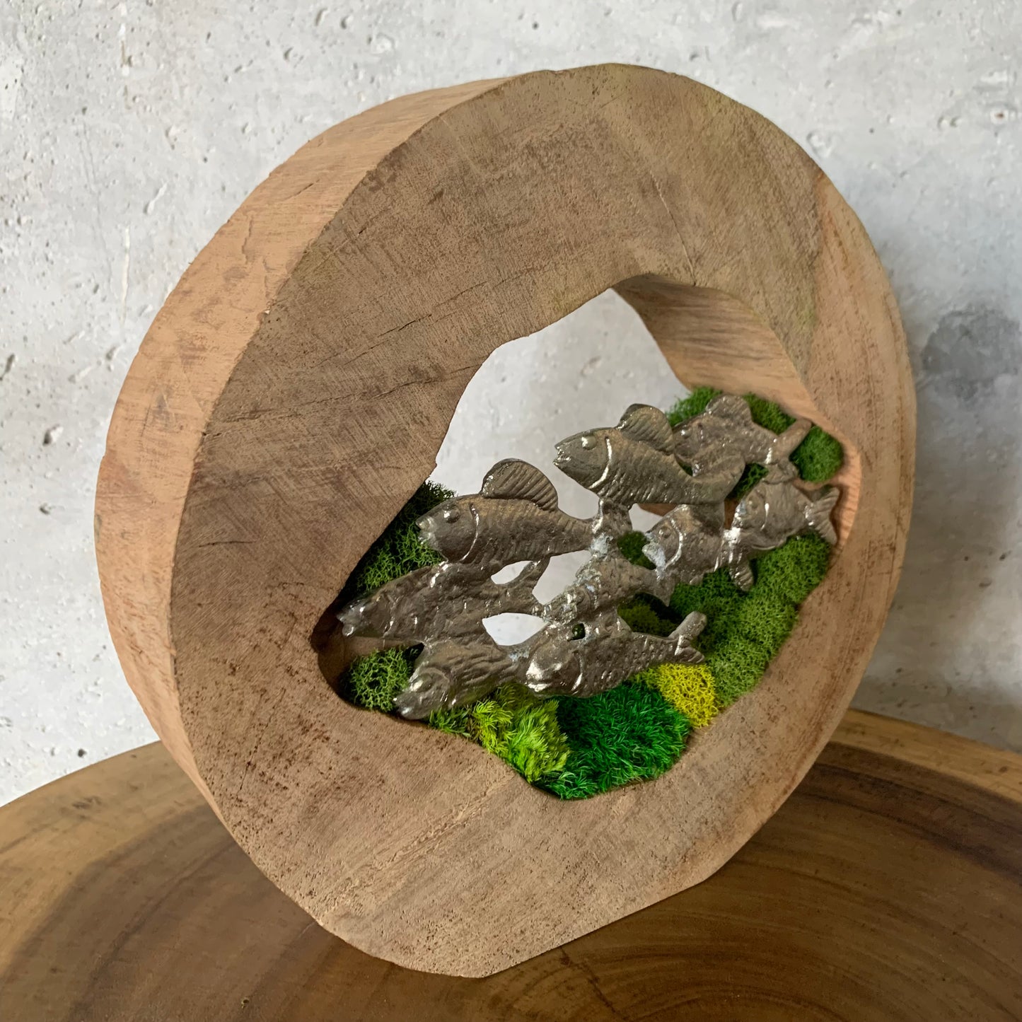 Fish in Mango Wood Mediation in a Natural Wood