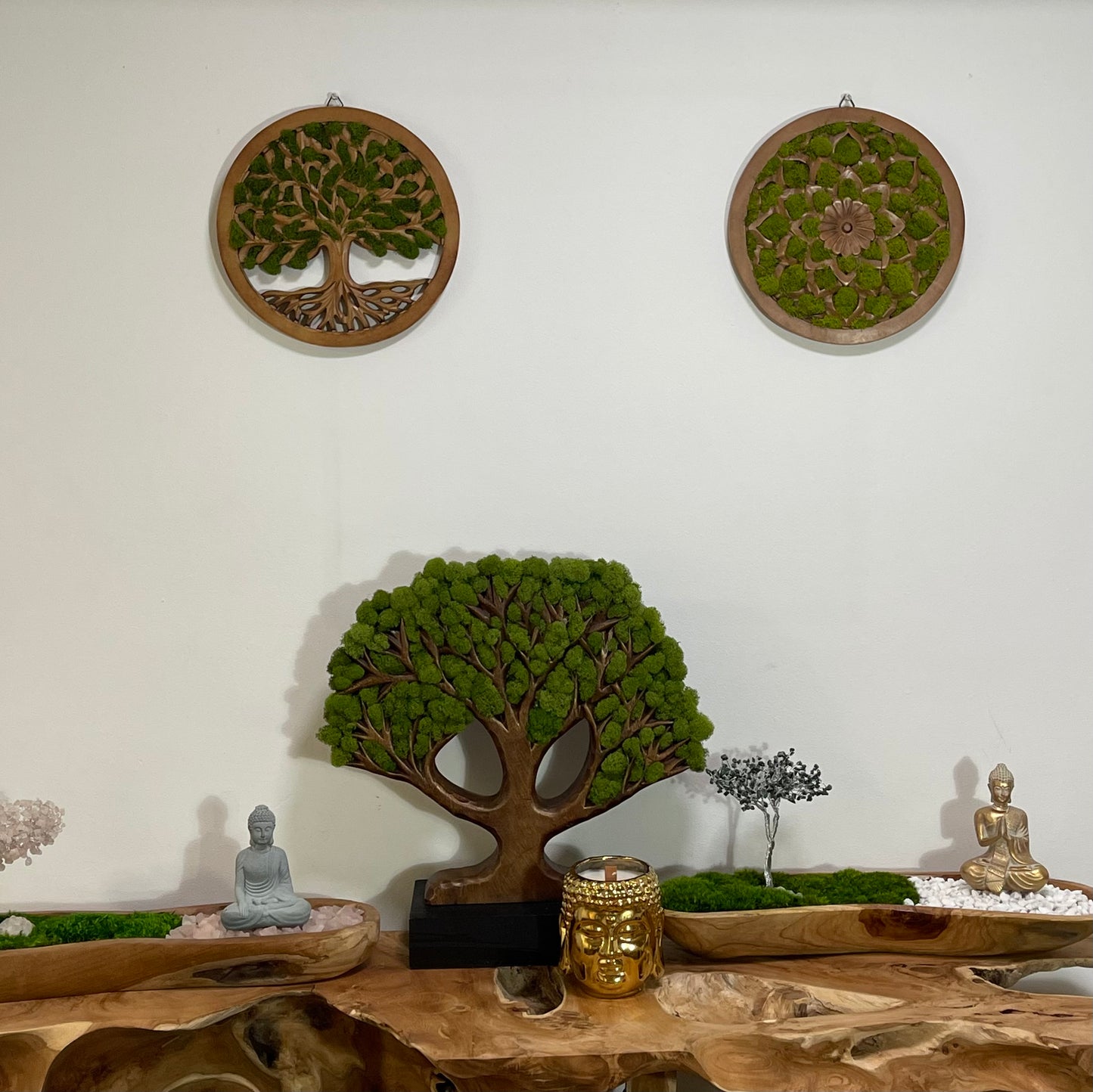 Handcrafted Moss Wooden Lotus Flower Wall Décor Hanging Art