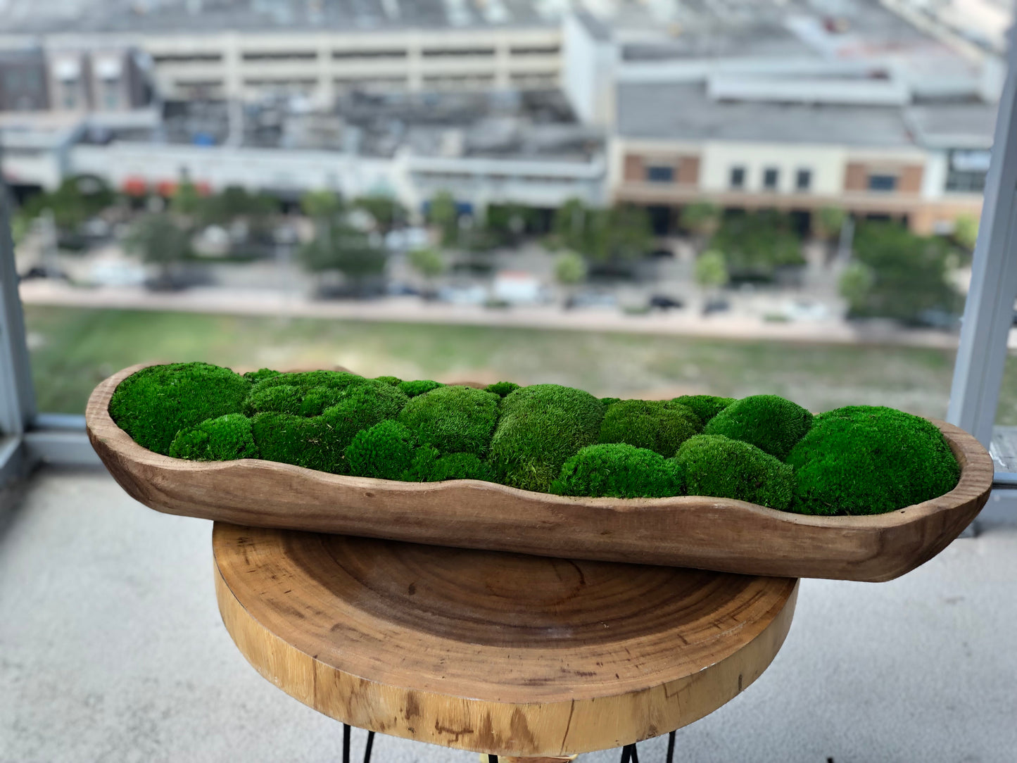 Moss Dough Bowl, Centerpiece for Dining Table, Preserved Moss, 33" Long Bowl