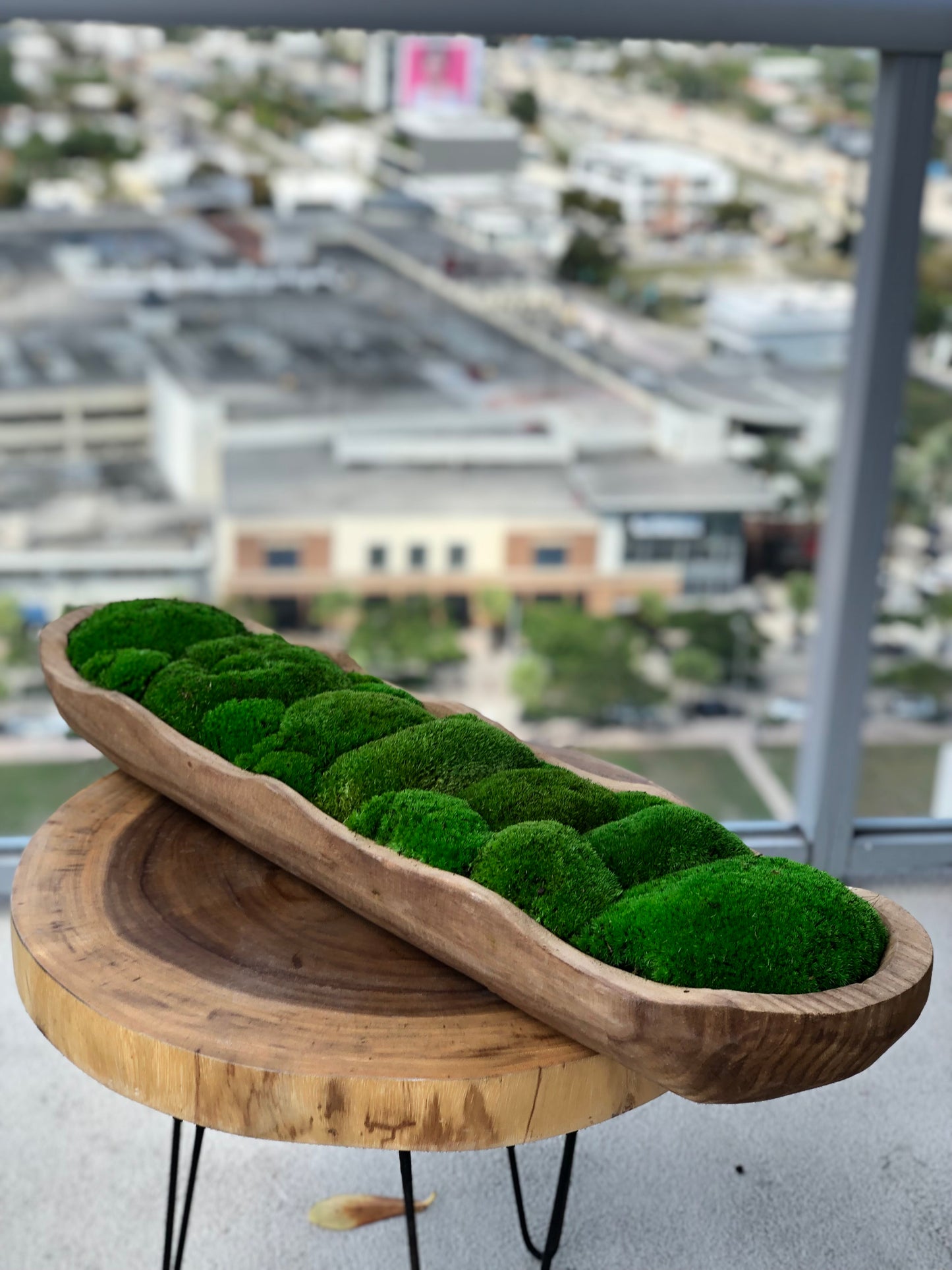 Moss Dough Bowl, Centerpiece for Dining Table, Preserved Moss, 33" Long Bowl