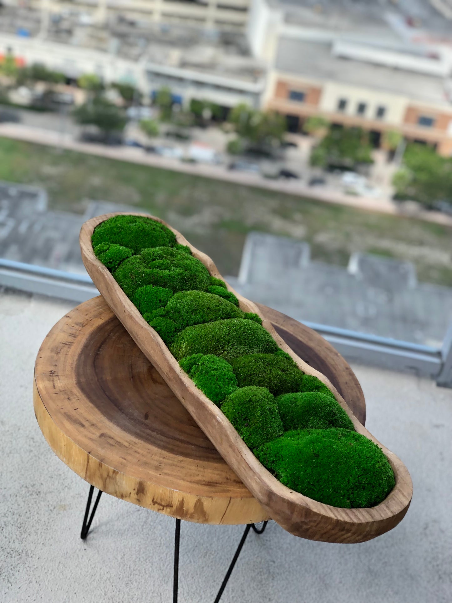 Moss Dough Bowl, Centerpiece for Dining Table, Preserved Moss, 33" Long Bowl