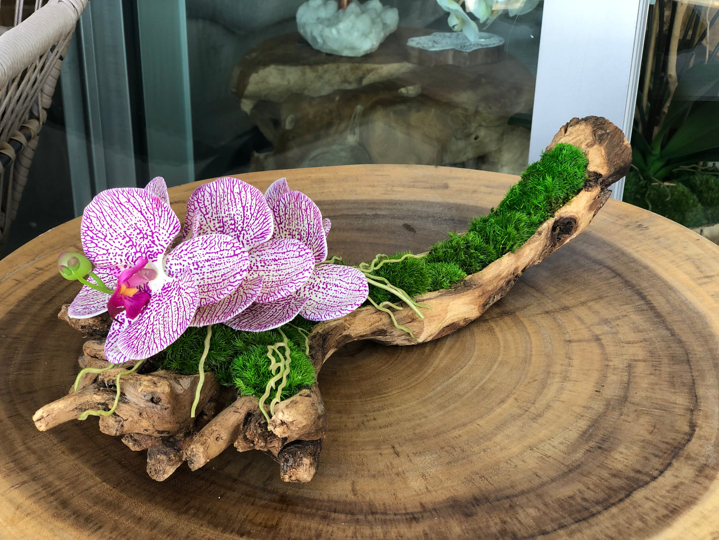 Driftwood Preserved Moss with Artificial Orchids