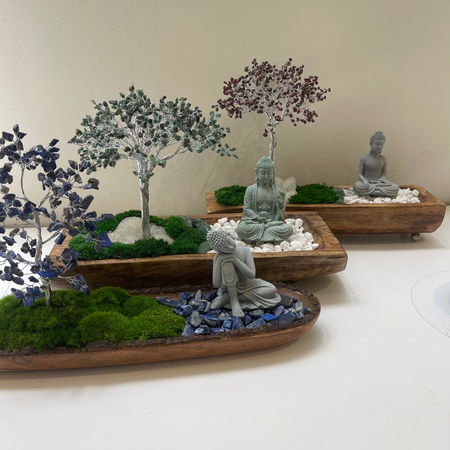 Buddha In Long Wood And Crystal Tree