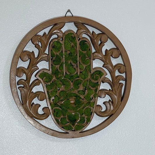 Handcrafted Moss Hamsa Fatima Hand Decor For Home Blessings Protection Rustic Wall Mounted Art