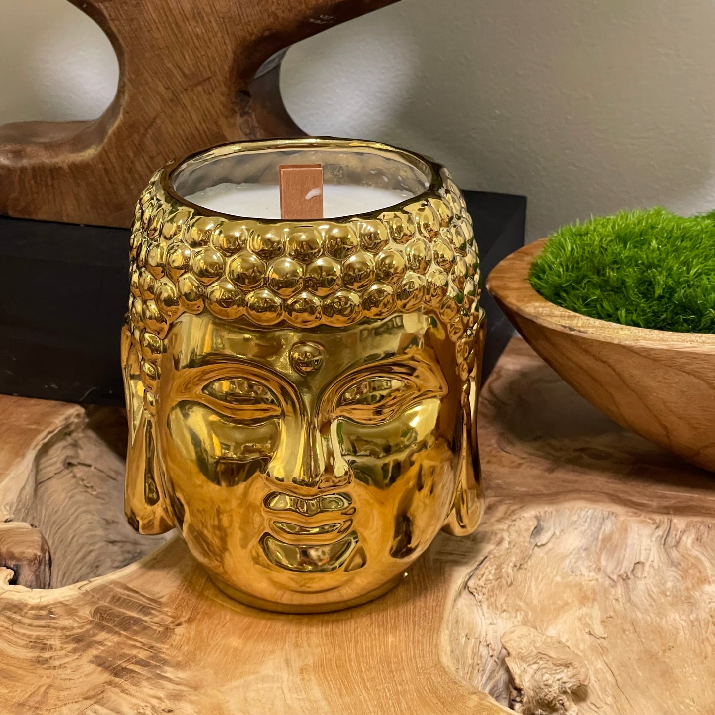 Hand Poured Buddha Candles 29 oz  Black or Gold vase.