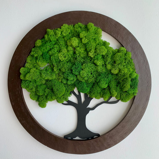 Tree of Life  -Round Tree Metal Wall Decor Preserved Moss 20" Dark Walnut Color