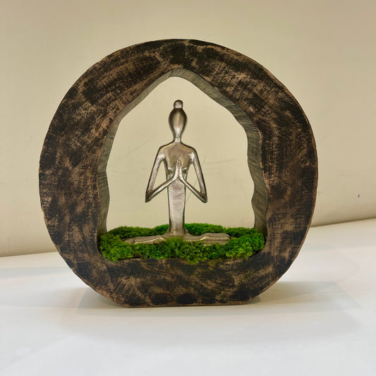 11" Silver Mango Wood Lady Yoga Praying in a Natural Wood