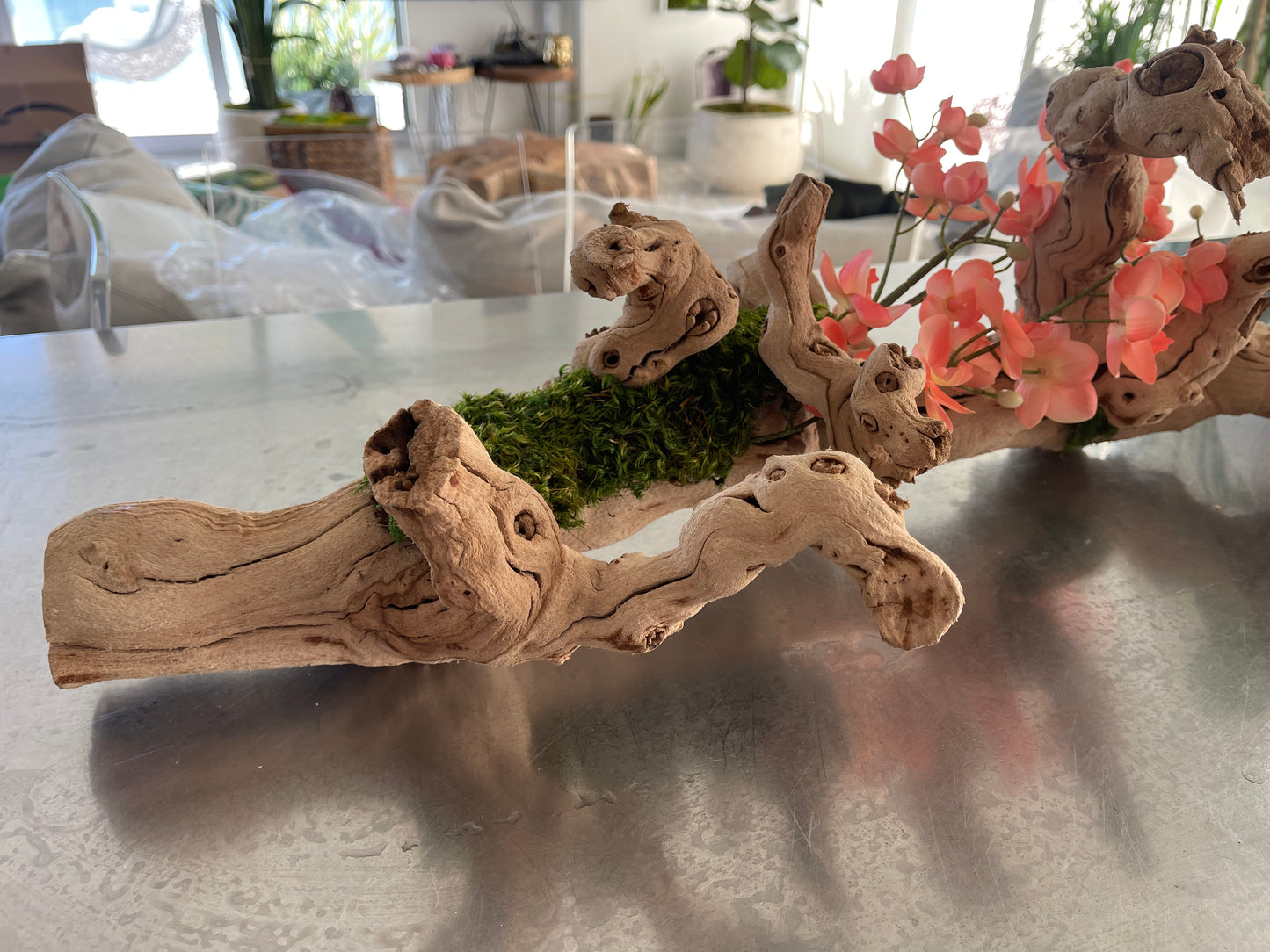 Driftwood Preserved Moss and Artificial Flowers