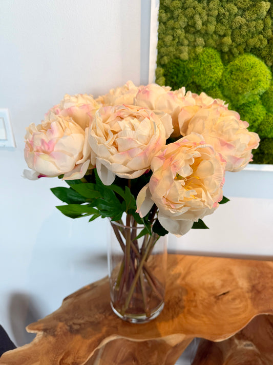 Pale Pink Peonies in Glass Vase – Luxury Floral Arrangement for Home Decor