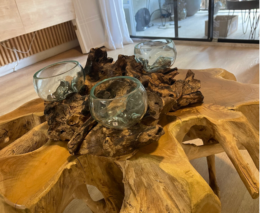 Large Three Molten Glass on Driftwood Terrarium