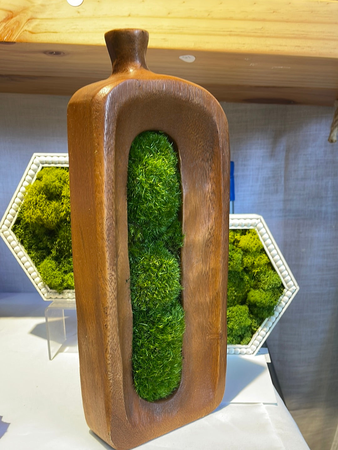 Moss Displayed Wood Vase