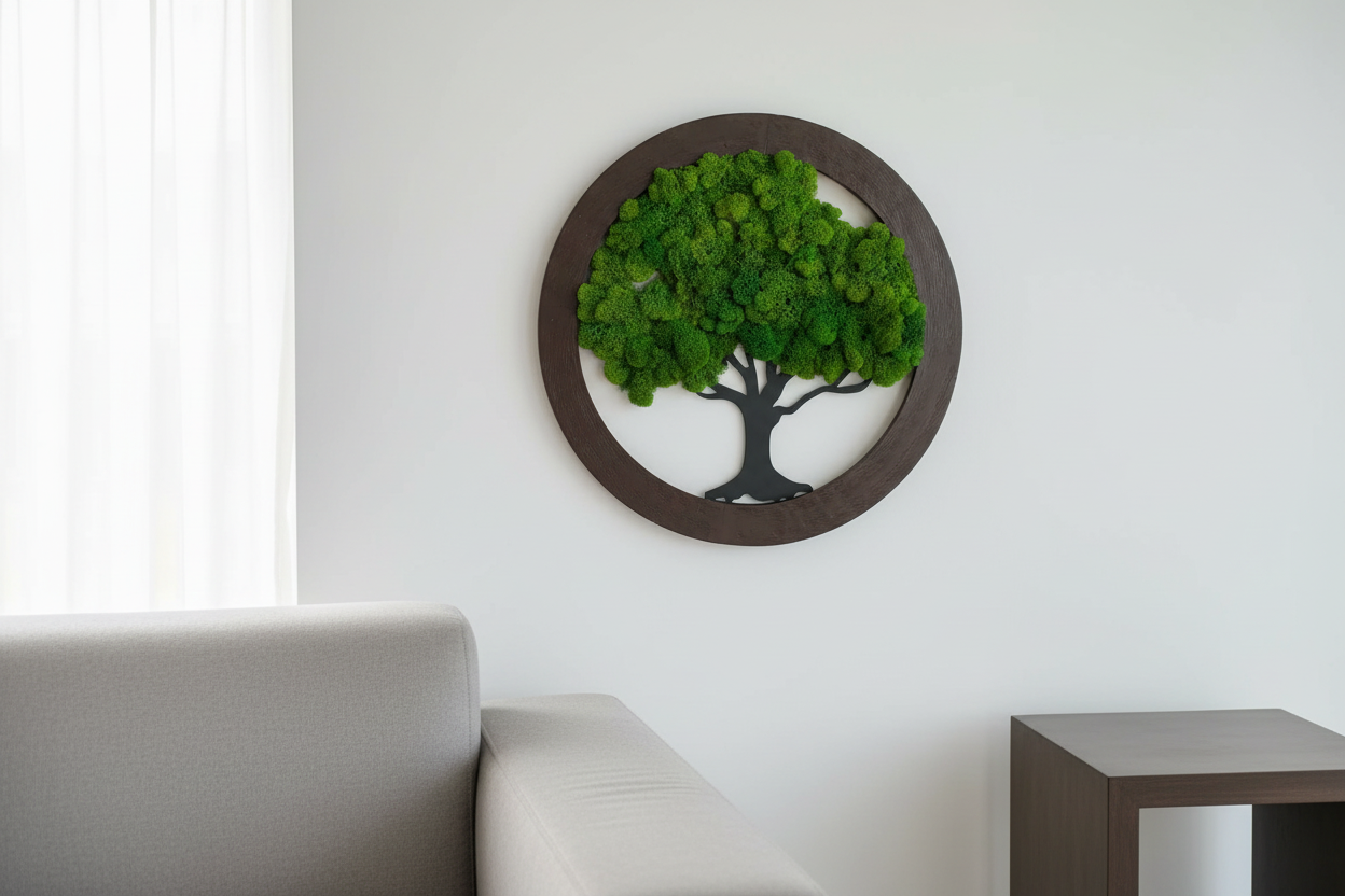 Moss tree art close-up in modern home