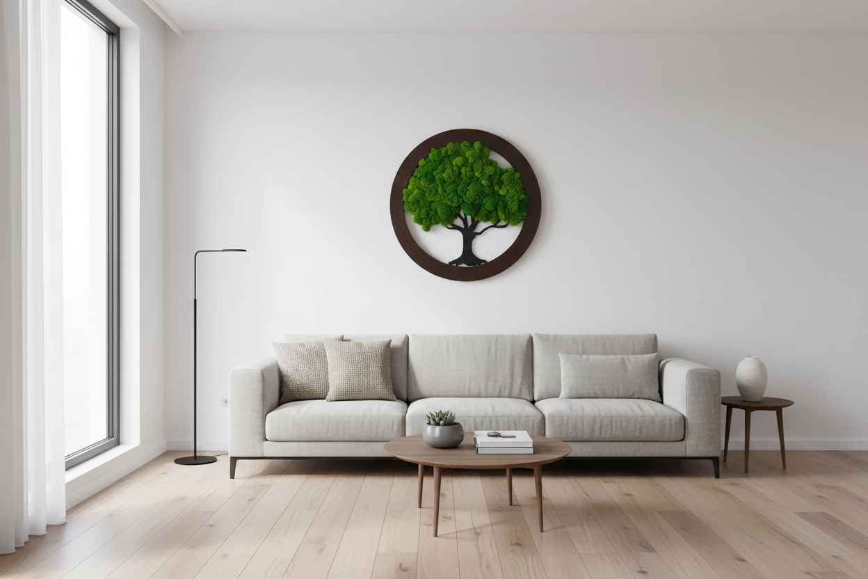 Moss tree art in contemporary modern home