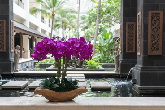 Orchid arrangement in Bali hotel lobby