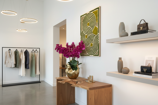 Orchid arrangement in boutique setting