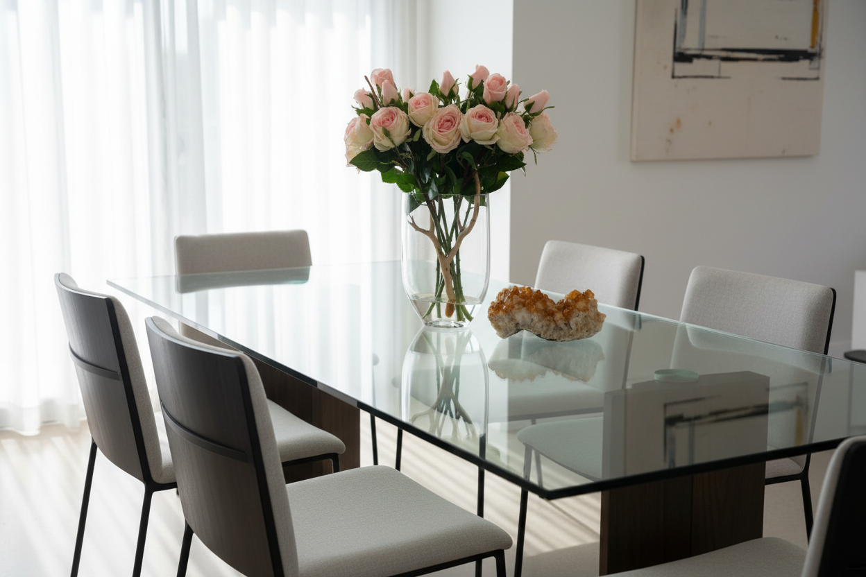 Pale Pink Roses in Glass Vase – Luxury Floral Arrangement for Home Decor