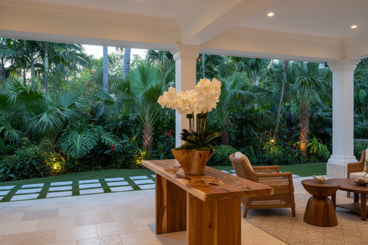 White orchids in outdoor tropical interior